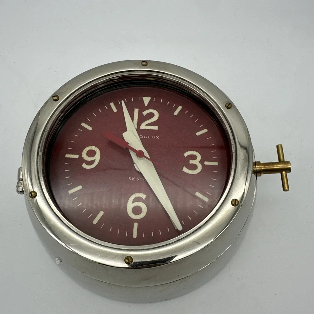 Rare Vgt Pendulux Deep Sea Wall Clock polished cast aluminum‎ Brass Detail Red